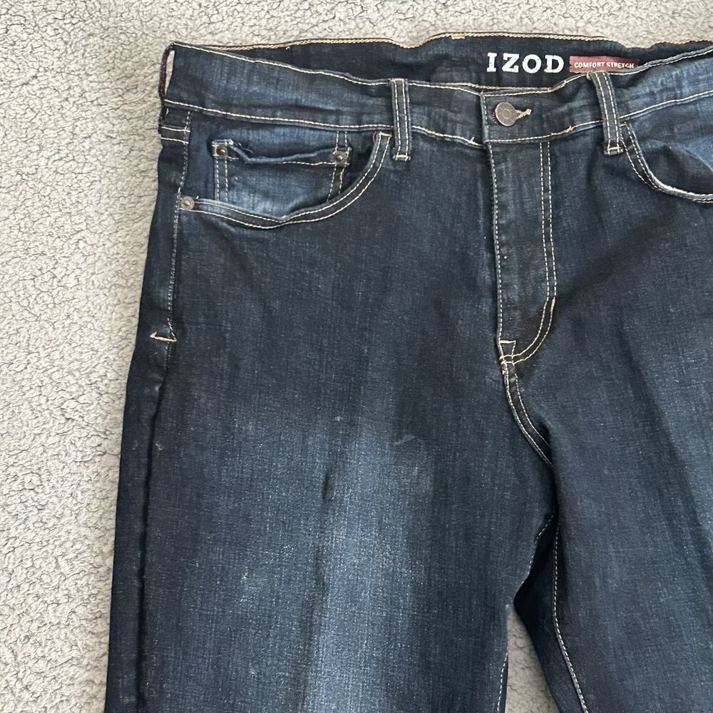 IZOD Comfort Stretch Straight Mens Jeans 34x30 (34X28) Fit Dark Wash Blue Denim - Picture 4 of 13